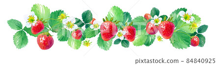並排排列的草莓的水彩插圖。框架裝飾。 （矢量。佈局可以改變） 84840925