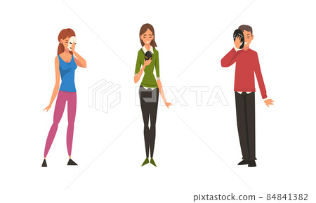 Young Man and Woman Holding Emotion Mask Hiding Personality or Individuality Vector Set Young Man and Woman Holding Emotion Mask Hiding Personality or Individuality Vector Set 84841382
