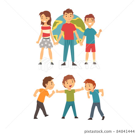 Kind and Fair Little Boy and Girl Holding Hands Aroud Globe Protecting Planet and Stopping Fighting Kids Doing Justice Vector Set Kind and Fair Little Boy and Girl Holding Hands Aroud Globe Protecting Planet and Stopping Fighting Kids Doing Justice Vector Set 84841444