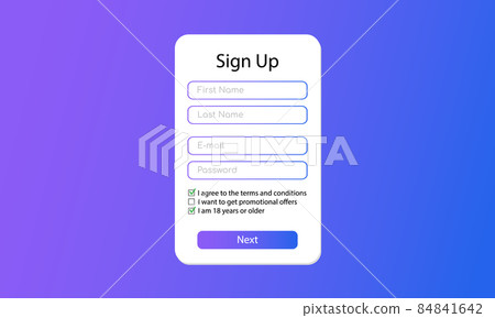 User registration form for the website. The user interface template. Vector illustration. 84841642