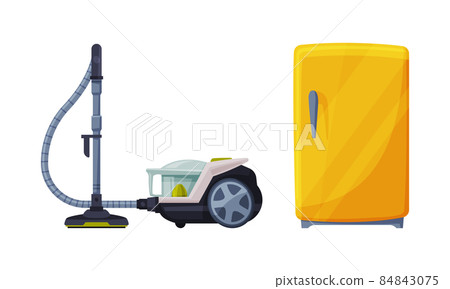 Vacuum Cleaner and Refrigerator as Home or Household Electric Appliance Vector Set 84843075