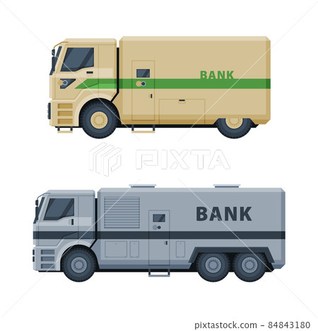Bank or Cash-in-transit Vehicle Transfering and Transporting Valuables Vector Set 84843180
