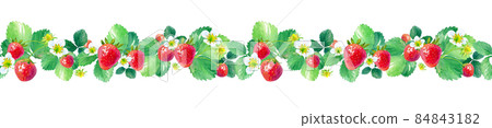 Watercolor illustration of strawberries lined up side by side. Seamless pattern. Frame decoration. 84843182