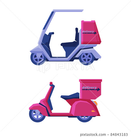 Delivery Motor Scooter as Commercial Transport for Shipping Vector Set 84843183