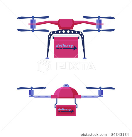 Delivery Drone Aircraft as Commercial Transport for Shipping Vector Set 84843184