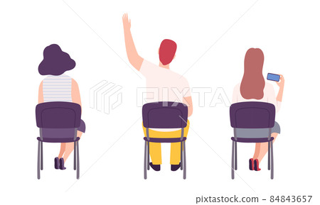 Young Male and Female Student Sitting on Chair in Class Back View Vector Set Young Male and Female Student Sitting on Chair in Class Back View Vector Set 84843657