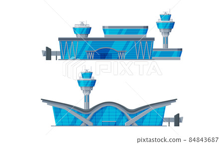 Airport Terminal Building with Concourse and Control Tower Vector Set Airport Terminal Building with Concourse and Control Tower Vector Set 84843687