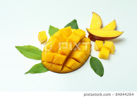 Ripe mango fruit on white background, close up Ripe mango fruit on white background, close up 84844264