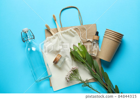 Eco friendly zero waste concept on blue background 84844315