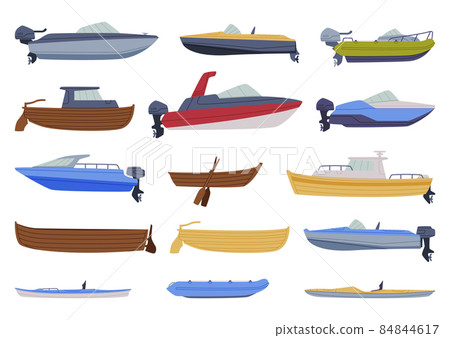 Watercraft or Swimming Water Vessel with Boat and Ship Vector Set 84844617