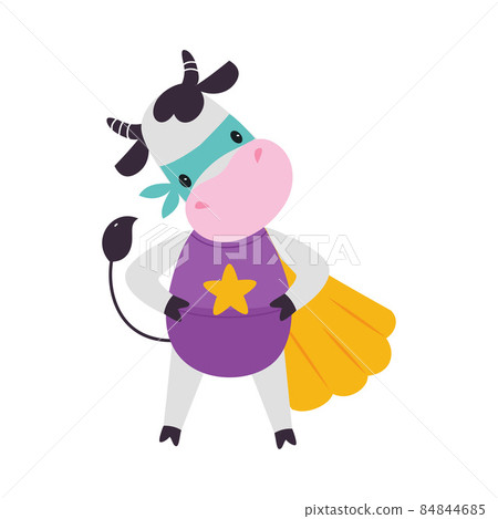 Horned Cow Animal Superhero Dressed in Mask and Cape Vector Illustration 84844685