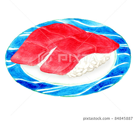 Nigiri sushi of two lean tuna on a plate Hand-painted watercolor illustration material of Japanese cuisine Nigiri sushi of two lean tuna on a plate Hand-painted watercolor illustration material of Japanese cuisine 84845887