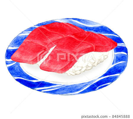 Nigiri sushi of two lean tuna on a plate Hand-painted watercolor illustration material of Japanese cuisine Nigiri sushi of two lean tuna on a plate Hand-painted watercolor illustration material of Japanese cuisine 84845888