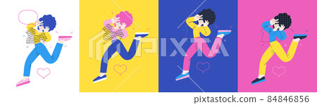 Happiness - happy people jumping in the air cheerfully Happiness - happy people jumping in the air cheerfully 84846856