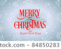 Merry Christmas and Happy New Year typographical on holidays background with winter landscape with snowflakes, light, stars. Vector Illustration. Xmas card. 84850283