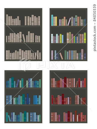 插圖素材：書架上擺放著 4 種不同柔和顏色的可愛書籍 84850339