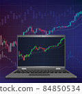 Title: Laptop computer analysis stock chart investment in stock market, finance business planning , Abstract science or technology background, Virtual digital currency and financial investment trade 84850534