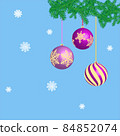 Christmas background with festive balls and snowflakes on a blue background. 84852074