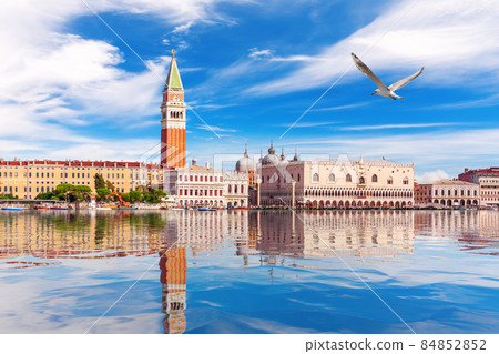 San Marco and Doge's Palace at sunny day, view from the lagoon of Venice, Italy San Marco and Doge's Palace at sunny day, view from the lagoon of Venice, Italy 84852852