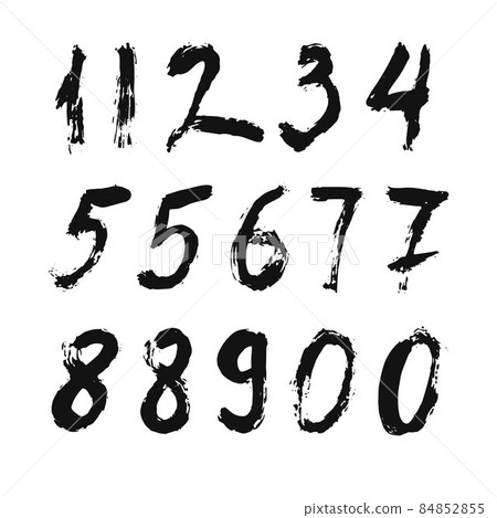 Set of calligraphic numbers painted by black brush on isolated white background. Lettering for your design. Vector illustration. Set of calligraphic numbers painted by black brush on isolated white background. Lettering for your design. Vector illustration. 84852855