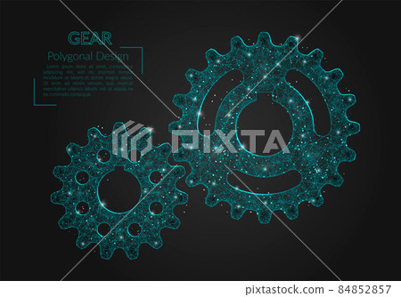 Abstract isolated blue image of a gear. Polygonal illustration looks like stars in the blask night sky in spase or flying glass shards. Digital design for website, web, internet Abstract isolated blue image of a gear. Polygonal illustration looks like stars in the blask night sky in spase or flying glass shards. Digital design for website, web, internet 84852857