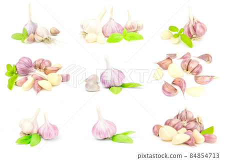 Collage of Garlic clove isolated on a white background cutout Collage of Garlic clove isolated on a white background cutout 84854713