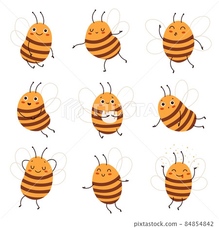 Cartoon bee. Cute funny honeybee characters,... - Stock Illustration  [84854842] - PIXTA