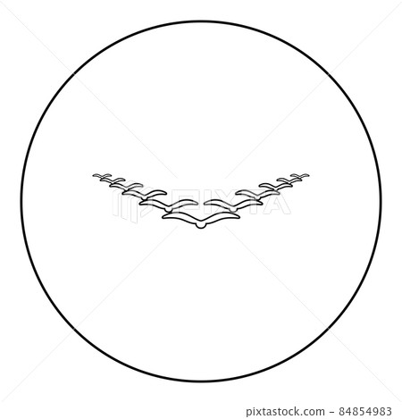 Flock of birds flying in the sky in wedge key Leadership concept Migration silhouette icon in circle round black color vector illustration image outline contour line thin style Flock of birds flying in the sky in wedge key Leadership concept Migration silhouette icon in circle round black color vector illustration image outline contour line thin style 84854983
