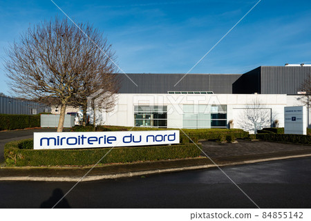 Neder-Over-Heembeek, Brussels, Belgium - 12 11 2021: The Miroiterie du Nord plant for glazing industry Neder-Over-Heembeek, Brussels, Belgium - 12 11 2021: The Miroiterie du Nord plant for glazing industry 84855142