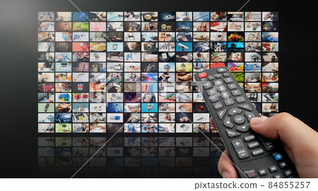 Multimedia video concept on media wall, TV stream 84855257