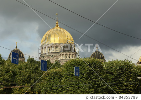 Russian Church in Riga against the background of a stormy sky. High quality photo Russian Church in Riga against the background of a stormy sky. High quality photo 84855789