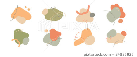 Aesthetic abstract label shapes set. Sale design elements in eco natural style for promotion banners and social media illustrations. Vector orange, green, beige colorful geometric wavy banners. 84855925