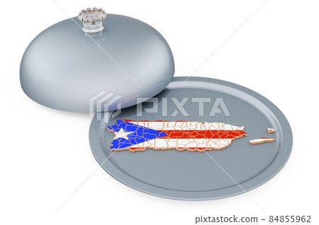 Restaurant cloche with Puerto Rican map. 3D rendering 84855962