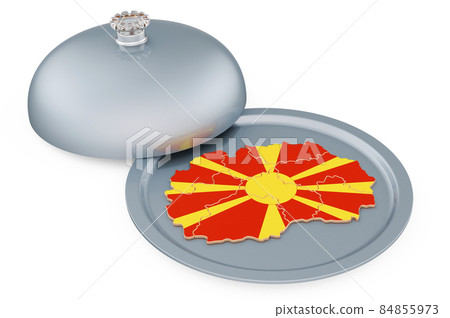 Restaurant cloche with Macedonian map. 3D rendering Restaurant cloche with Macedonian map. 3D rendering 84855973