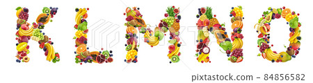 Letters made of fruits and berries isolated on white background Letters made of fruits and berries isolated on white background 84856582