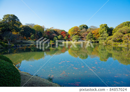 Fukiagejaya，在六義園的紅葉和湖面上閃耀的風景 84857024