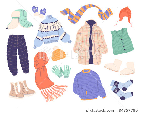 Collection of winter clothes and outerwear. Set warm winter clothing Collection of winter clothes and outerwear. Set warm winter clothing 84857789