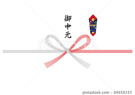 【向量圖】A4尺寸可列印禮品包裝紙。圖案為紅白蝴蝶結、吉祥紋樣，以及「禦中元」（年中禮物）字樣。非常適合夏季禮物。 84858333