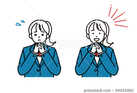 Simple illustration 2 pose set of female students who are impatient or happy with their hands folded 84858802