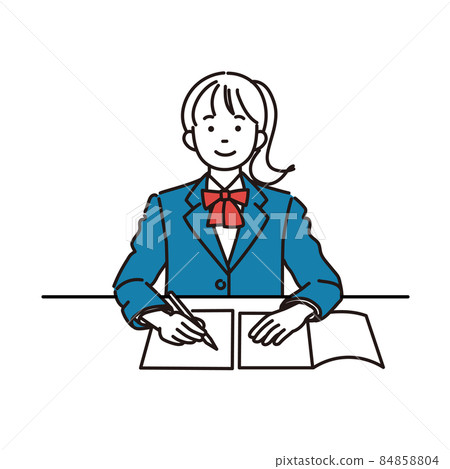 Simple illustration of a female student wearing a uniform and taking classes 84858804