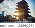 Five-storied pagoda and Abeno Harukas at Shitennoji Temple in Tennoji Ward, Osaka City 84860589
