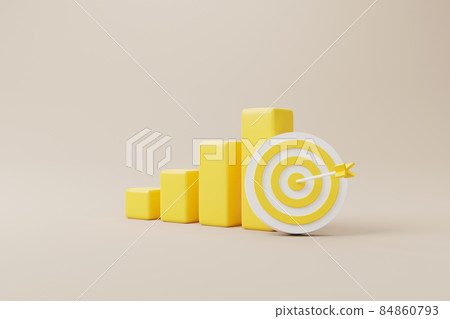 Growthing yellow graph bar with dartboard and arrow on background Growthing yellow graph bar with dartboard and arrow on background 84860793