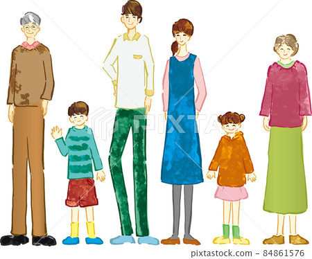 Hand-drawn illustration material of the whole body of the three generation family 84861576