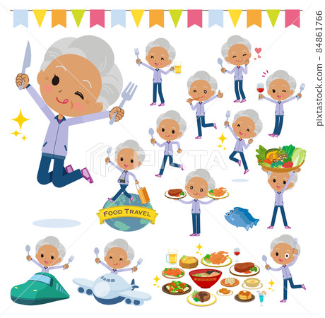 淺紫色球衣老年婦女參加美食活動 淺紫色球衣老年婦女參加美食活動 84861766