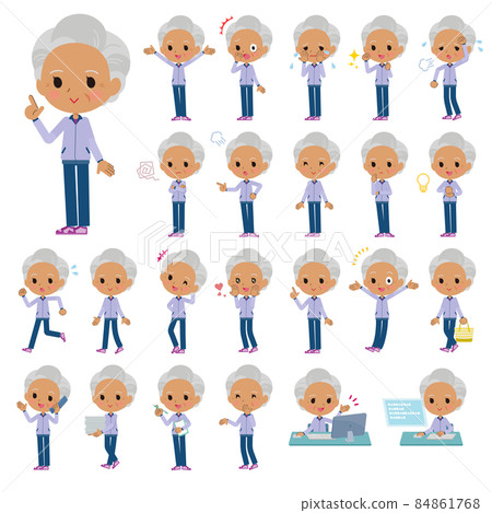 A set of light purple jersey elderly women who express various emotions A set of light purple jersey elderly women who express various emotions 84861768