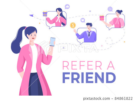 Refer a Friend Flat Design Illustration with Megaphone on Screen Mobile Phone and Social Media Marketing for Friends via Banner, Background or Poster Refer a Friend Flat Design Illustration with Megaphone on Screen Mobile Phone and Social Media Marketing for Friends via Banner, Background or Poster 84861822