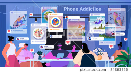 people bloggers sharing photos at social networks men women making posts for followers social media addiction 84863536