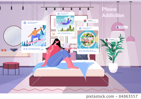 woman blogger sharing photos at social networks guy making posts for followers social media addiction concept v woman blogger sharing photos at social networks guy making posts for followers social media addiction concept v 84863557