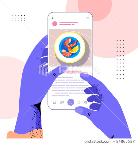 appetizing photo of fresh shrimp with lemon on smartphone screen food blogging social media blog post food hunter review appetizing photo of fresh shrimp with lemon on smartphone screen food blogging social media blog post food hunter review 84863587