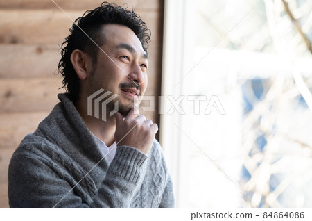 A Japanese mustache male copy space that reminds me of various things and puts my hand on the handsome-style chin that reopened as "I wonder if I should change jobs already" A Japanese mustache male copy space that reminds me of various things and puts my hand on the handsome-style chin that reopened as "I wonder if I should change jobs already" 84864086